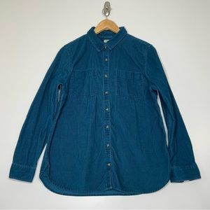 L.L. Bean Long Sleeve Button Down Corduroy  Gem Toned Blue/Green. Size Medium.